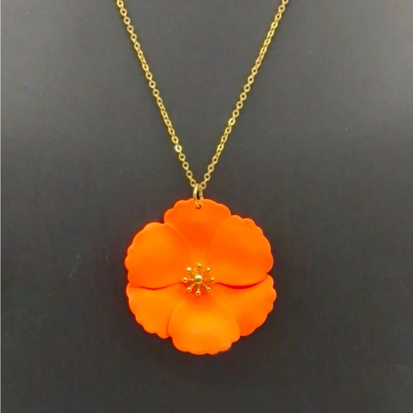 Neon Orange Flower Pendant Necklace - Picture 1 of 5